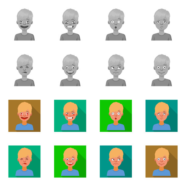 孤立的对象面和男孩标志设置面图片下载