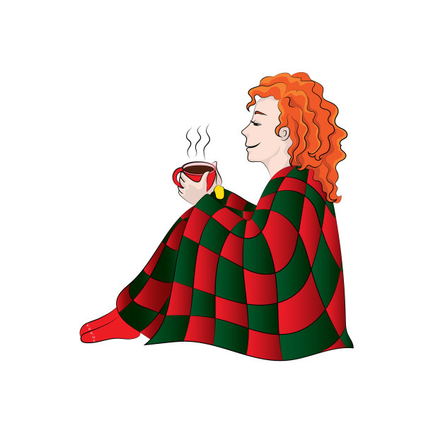 女孩女人在格子喝茶色图片下载