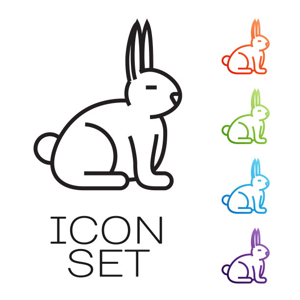 黑线兔子图标孤立在白色上图片下载