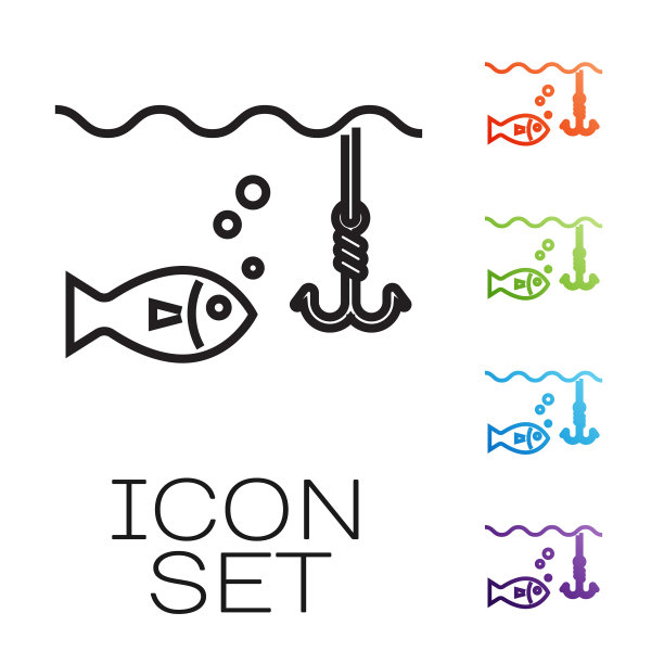 黑线鱼钩水下与鱼的图标图片下载