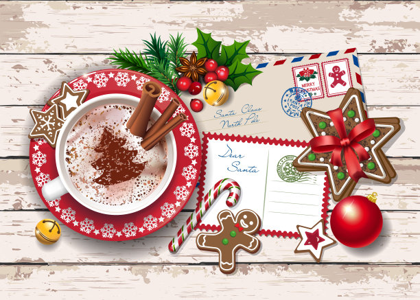 给圣诞老人的圣诞卡和咖啡图片下载