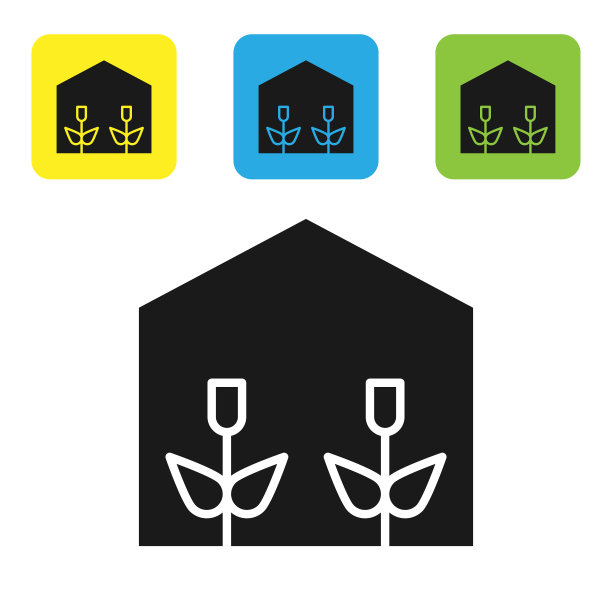 温室和植物图标上的黑色家隔离图片下载