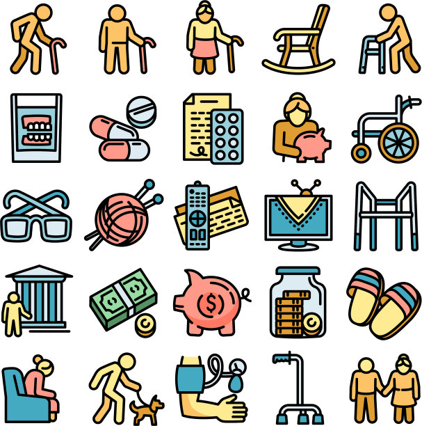 养老金图标设置轮廓风格图片下载