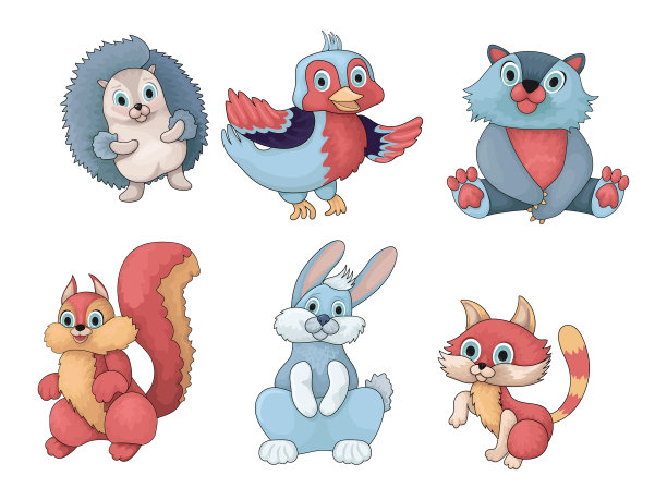 儿童角色动物猫兔子鸟图片下载