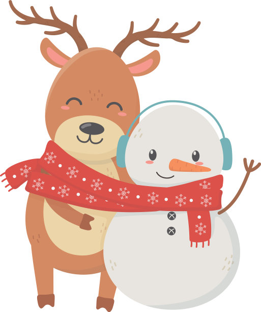 驯鹿和鹿围上围巾欢度节日图片下载
