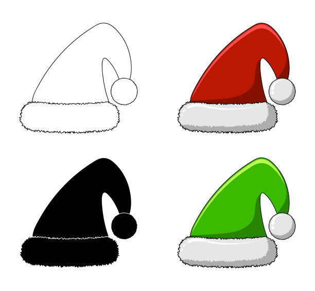 圣诞老人帽卡通设置孤立的白色背景图片下载