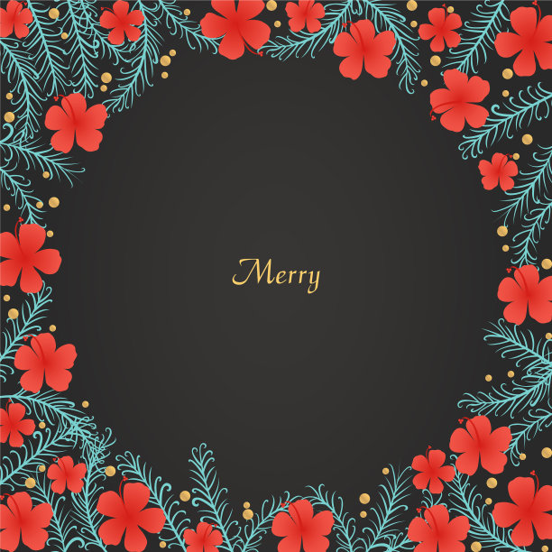 松树叶和红花芙蓉为背景图片下载