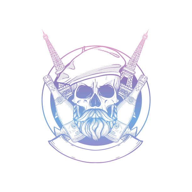 带贝雷帽的法国头骨素描图片下载