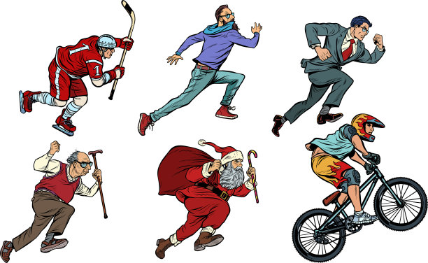 集收集曲棍球人，骑自行车的商人图片下载