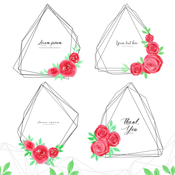 几何框架与花水彩图片下载