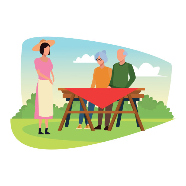 阿凡达老夫妇和一个女人在野餐桌上图片下载