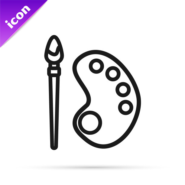 黑色线条画笔与调色板图标隔离图片下载