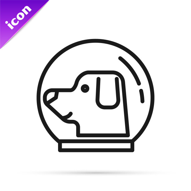 黑线狗在宇航员头盔图标孤立图片下载