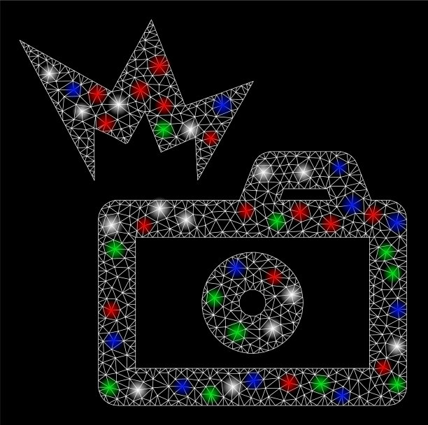 明亮的网状胴体相机闪光灯与闪光灯斑点图片下载