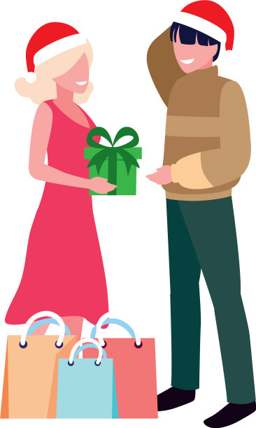 新婚夫妇在白色背景的礼品盒图片下载