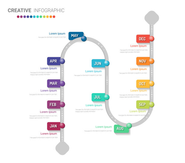 时间轴为1年12个月。信息图月计划设计矢量12步和演示业务图片下载