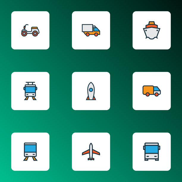 货运图标彩色线设置与火车巴士图片下载