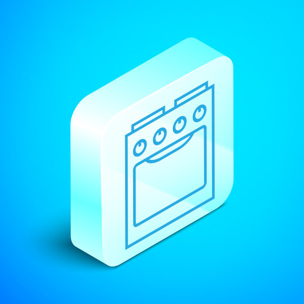 等距线烤箱图标孤立在蓝色图片下载