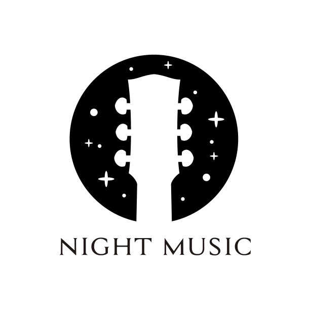 夜音乐吉他标志黑白图片下载