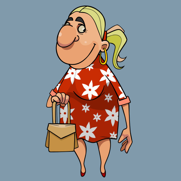 卡通快乐的女人拿着手提包图片下载