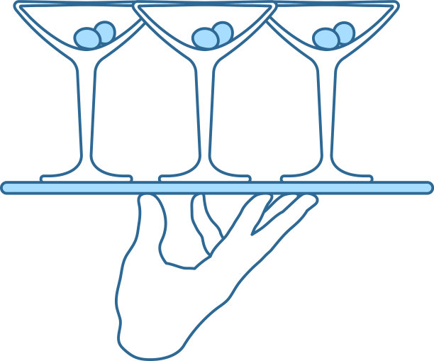 侍者手持托盘与马提尼酒杯图标图片下载