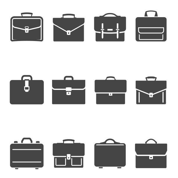 公文包黑色和白色字形图标集图片下载