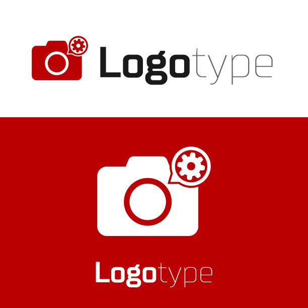 红色照片相机和齿轮图标孤立在白色图片下载