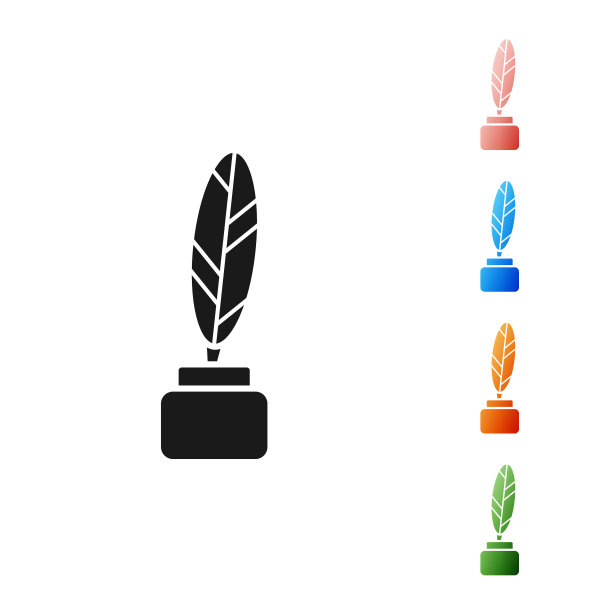 黑色羽毛和墨水瓶图标孤立在白色图片下载