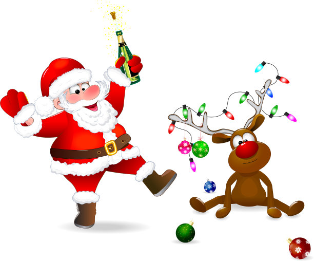 快乐的圣诞老人和圣诞鹿图片下载
