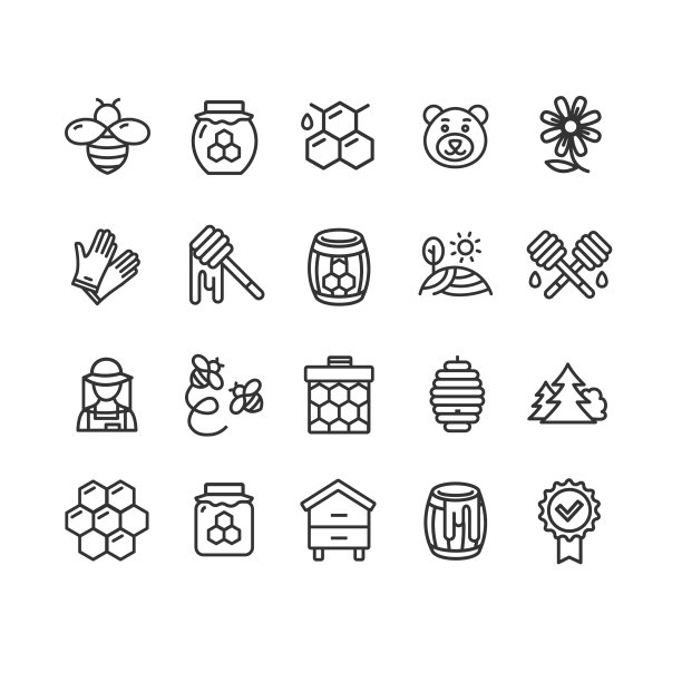 蜂蜜标志黑色细线图标设置图片下载