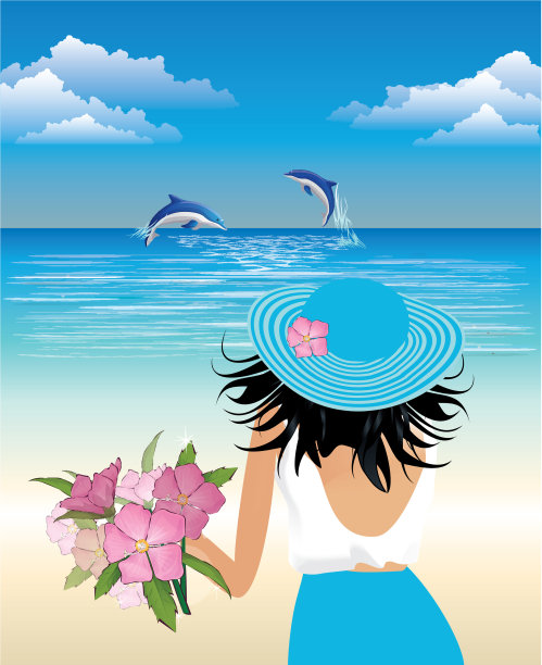 女人在海滩图片下载