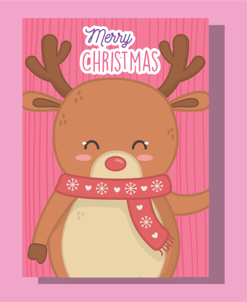 可爱的驯鹿戴着围巾圣诞快乐图片下载