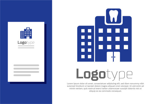 白色上孤立的蓝色牙科诊所图标图片下载