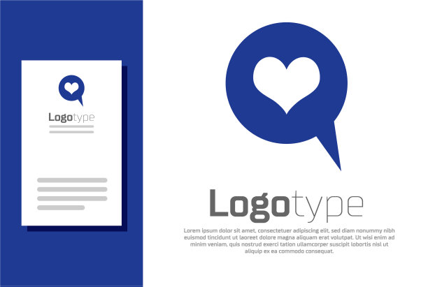 蓝色的心在语音气泡图标孤立在白色图片下载
