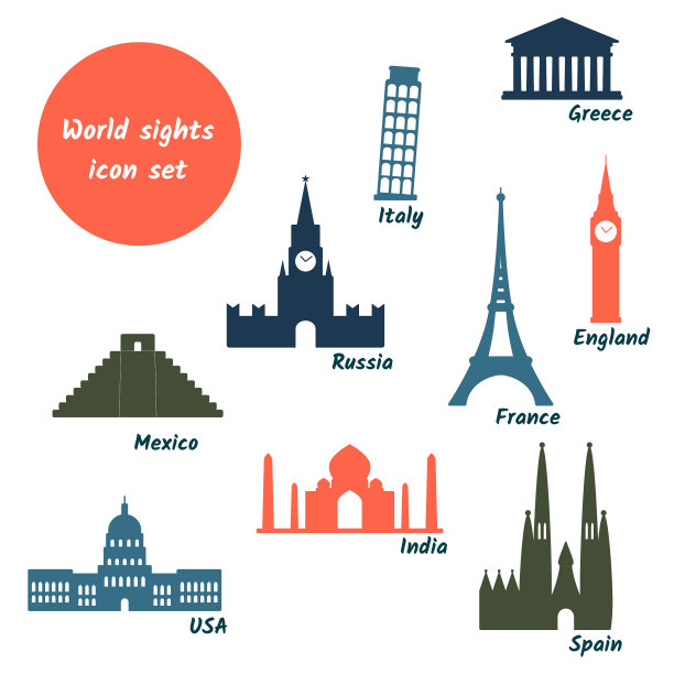 景点图标设置世界著名景点旅游图片下载
