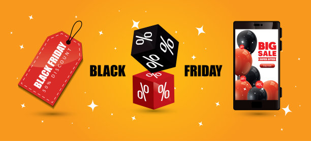 带有智能手机和装饰的黑色星期五海报图片下载
