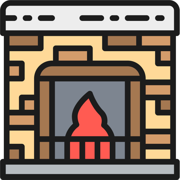 壁炉平面颜色线图标孤立在白色图片下载