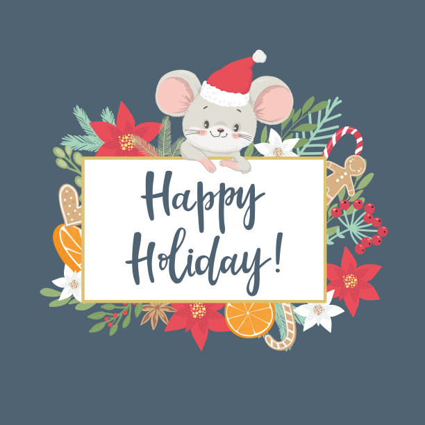 圣诞和新年贺卡与可爱的小老鼠图片下载