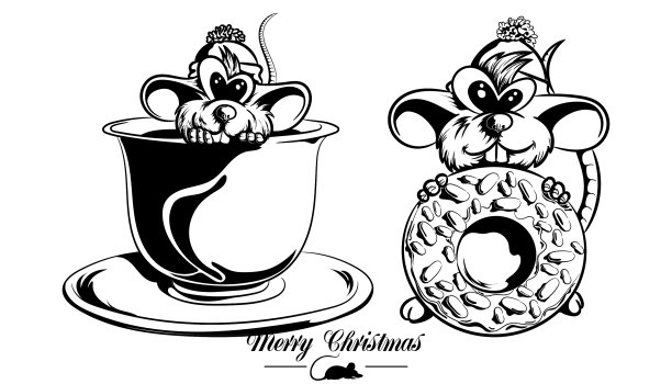 两只戴着帽子、吃着甜甜圈喝着咖啡的搞笑老鼠图片下载