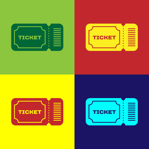 彩色票图标孤立在彩色背景上图片下载