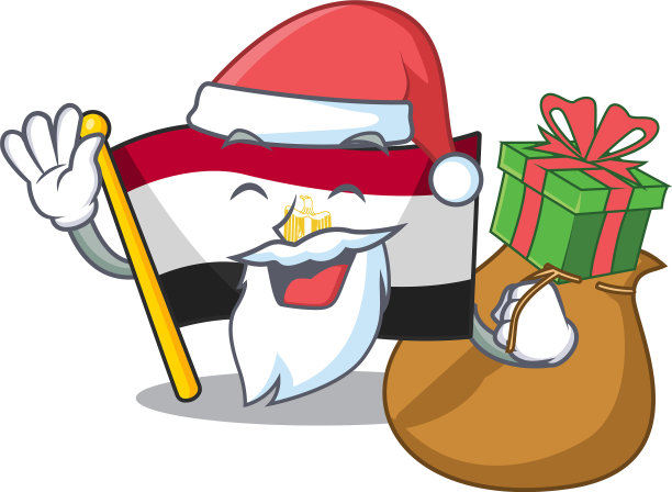 圣诞老人以礼物旗埃及人物孤立与图片下载