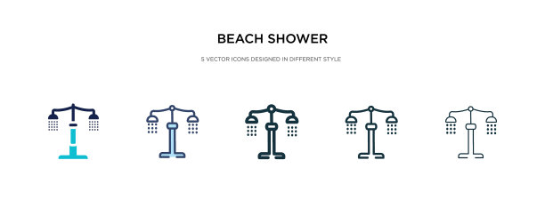 海滩淋浴图标在不同的风格两种颜色图片下载