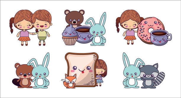 卡哇伊卡通图标集设计图片下载