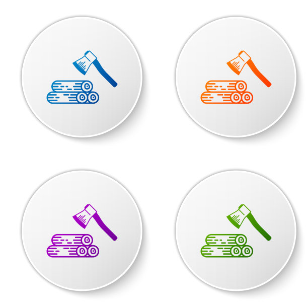 颜色木斧和木图标孤立在白色图片下载