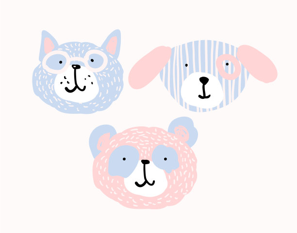 把可爱的动物脸涂成柔和的颜色图片下载