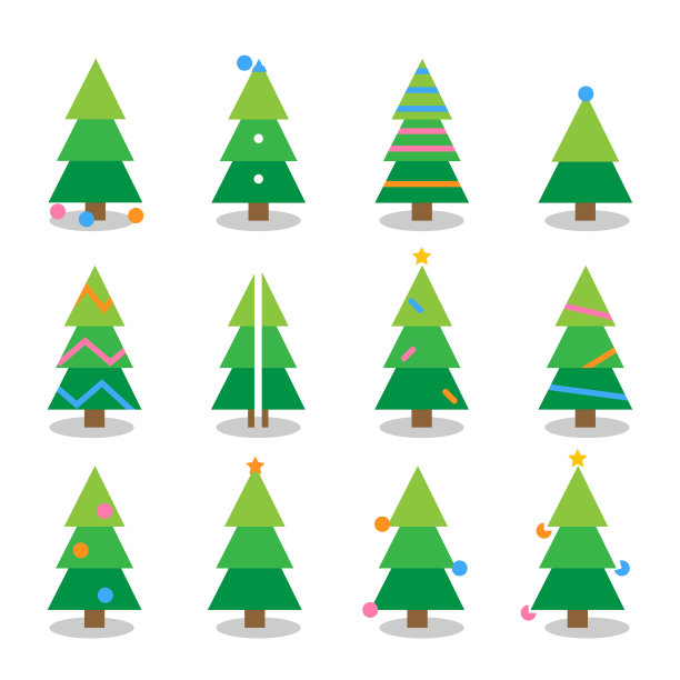 冬季彩色卡通圣诞树集图片下载