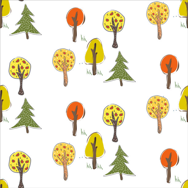 可爱的图案与树和云手绘图片下载