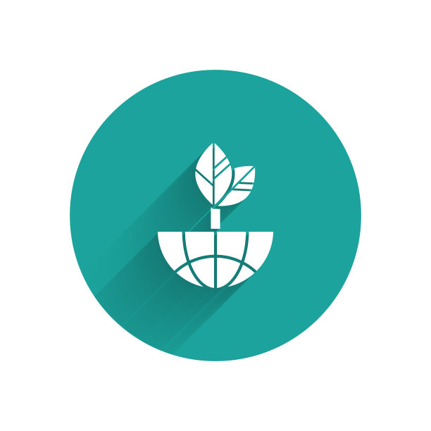 白色地球和叶图标孤立与长图片下载