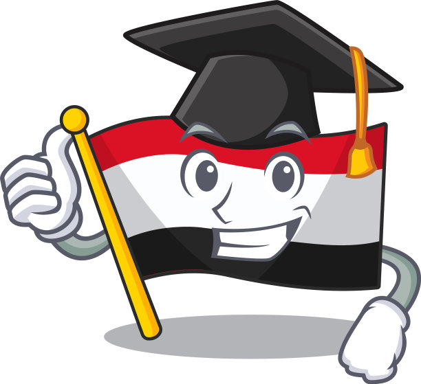 国旗也门卡通与毕业帽图片下载