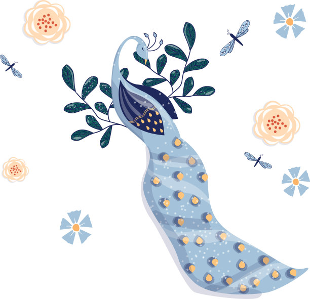 孔雀基普艺术和花卉印度夏季设置图片下载